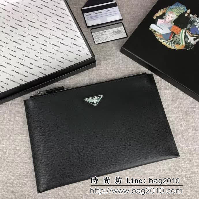 PRADA普拉達 官網同步 專櫃最新款式 頂級原單十字紋牛皮 男士手包 2NG005 DD1154